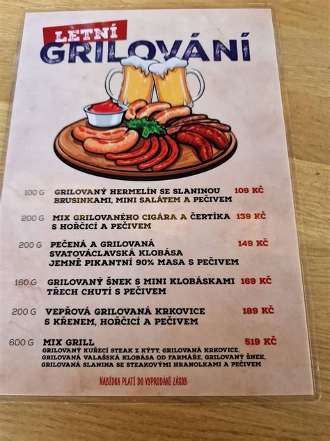 Menu at Rožnovský pivovar restaurant, Rožnov pod。